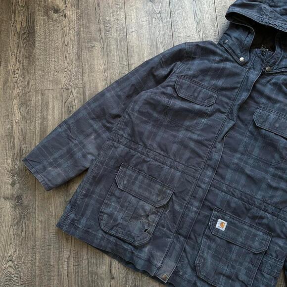 Rare Vintage 00s Quilted Carhartt Plaid Tactical Pocket Winter Ski Coat Jacket - Picture 2 of 8